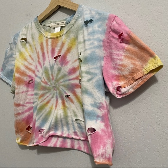 Urban Outfitters T-Shirt Cropped Tee Cotton Tie Dye Destroyed Womens Small S - Picture 7 of 7